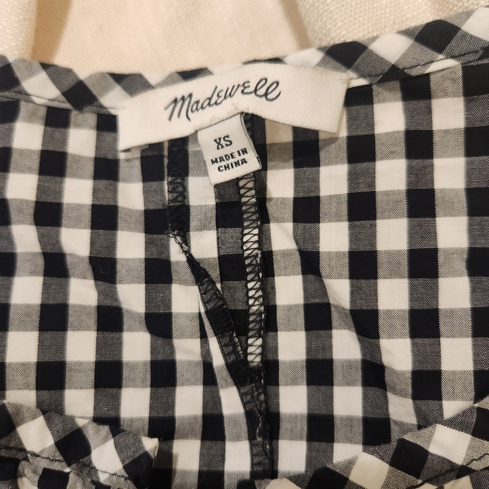 MADEWELL black and white gingham embroidered detail top with waist tie - Picture 10 of 15
